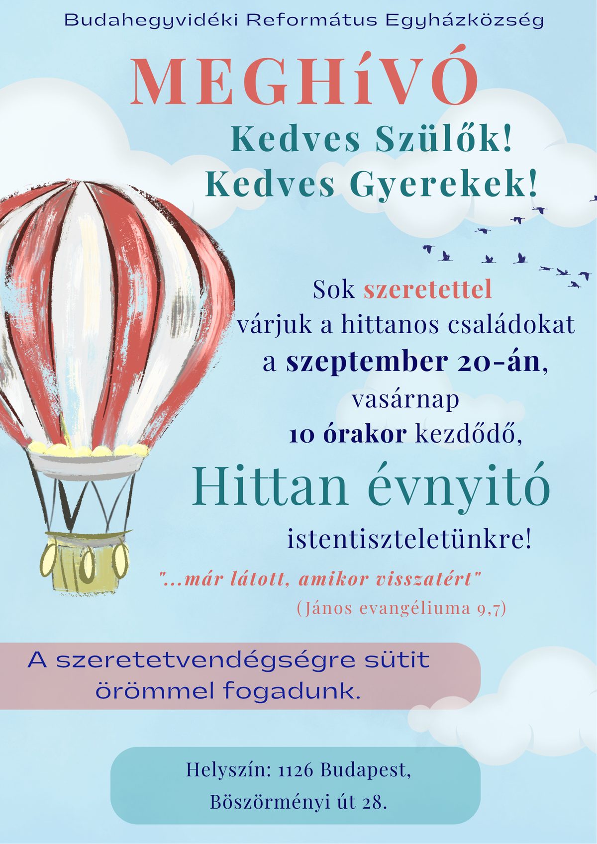 Hittanévnyitó Istentisztelet - 2026. szeptember 20. 10:00