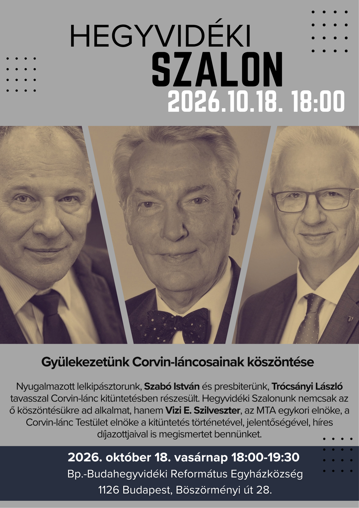 Gyülekezetünk Corvin-láncosainak köszöntése - 2026.10.18. 18:00