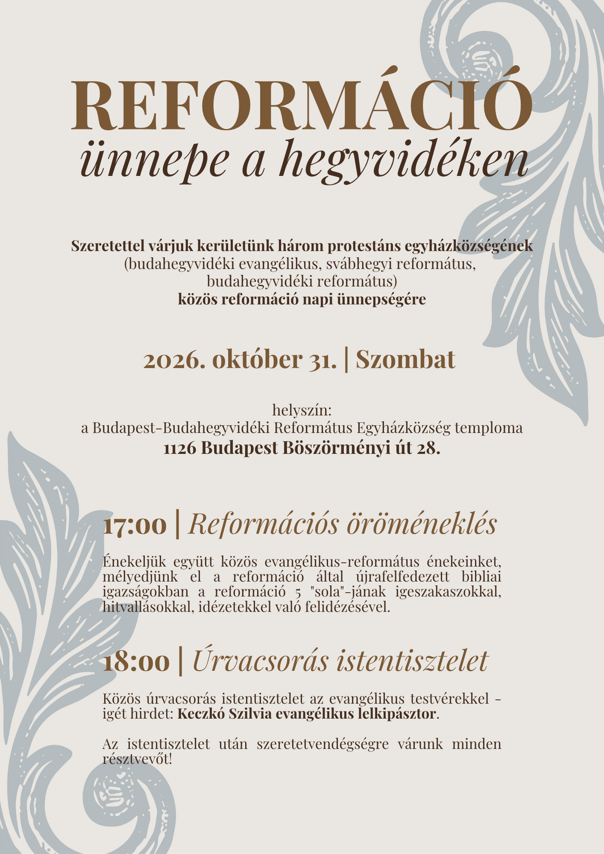 Reformáció ünnepe templomunkban - 2026.10.31. 17:00